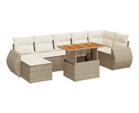 vidaXL 8-cz. zestaw mebli ogrodowych z poduszkami, beżowy, polirattan Dārza mēbeļu komplekti