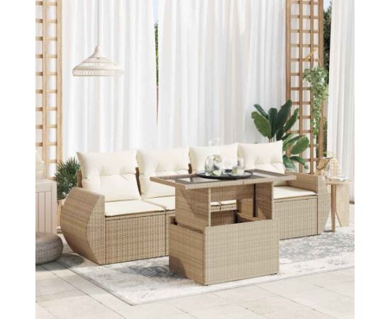 vidaXL 5-cz. zestaw mebli ogrodowych z poduszkami, beżowy, polirattan Dārza mēbeļu komplekti