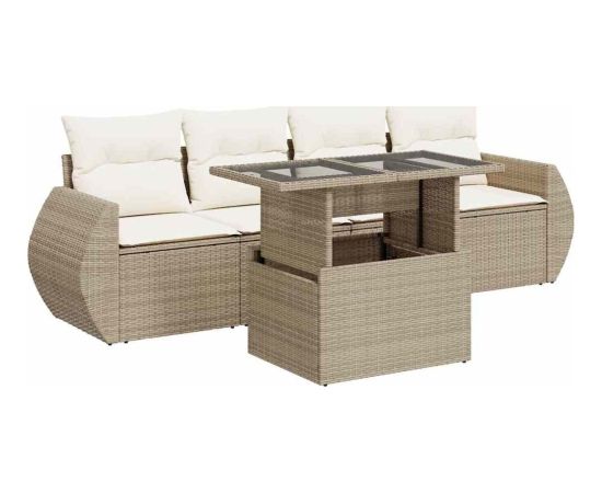 vidaXL 5-cz. zestaw mebli ogrodowych z poduszkami, beżowy, polirattan Dārza mēbeļu komplekti