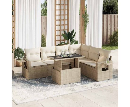 vidaXL vidaXL 7-cz. zestaw wypoczynkowy do ogrodu, z poduszkami, beżowy Dārza mēbeļu komplekti