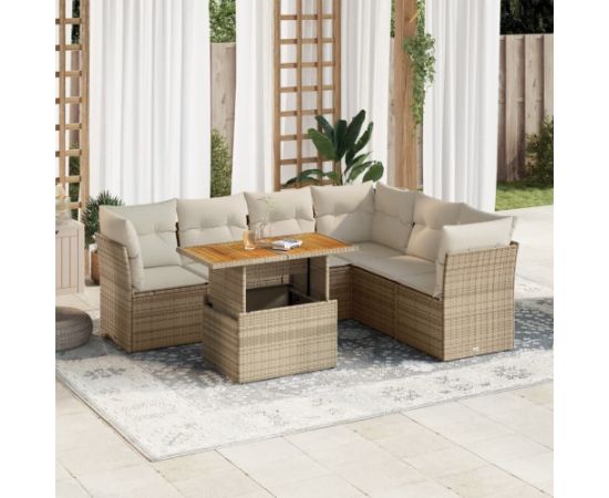 vidaXL vidaXL 7-cz. zestaw wypoczynkowy do ogrodu, z poduszkami, beżowy Dārza mēbeļu komplekti