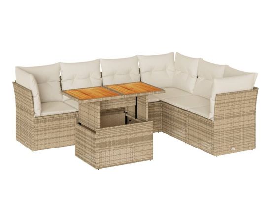 vidaXL vidaXL 7-cz. zestaw wypoczynkowy do ogrodu, z poduszkami, beżowy Dārza mēbeļu komplekti