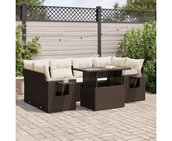 vidaXL 7-cz. zestaw wypoczynkowy do ogrodu, z poduszkami, brązowy Dārza mēbeļu komplekti