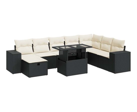 vidaXL 9-cz. zestaw wypoczynkowy do ogrodu, z poduszkami, czarny Dārza mēbeļu komplekti