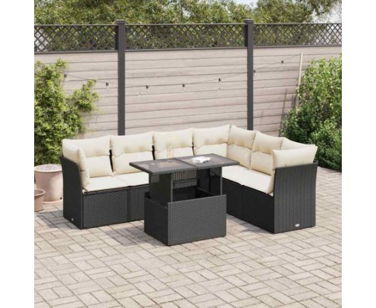 vidaXL 7-cz. zestaw wypoczynkowy do ogrodu, z poduszkami, czarny Dārza mēbeļu komplekti