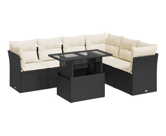 vidaXL 7-cz. zestaw wypoczynkowy do ogrodu, z poduszkami, czarny Dārza mēbeļu komplekti