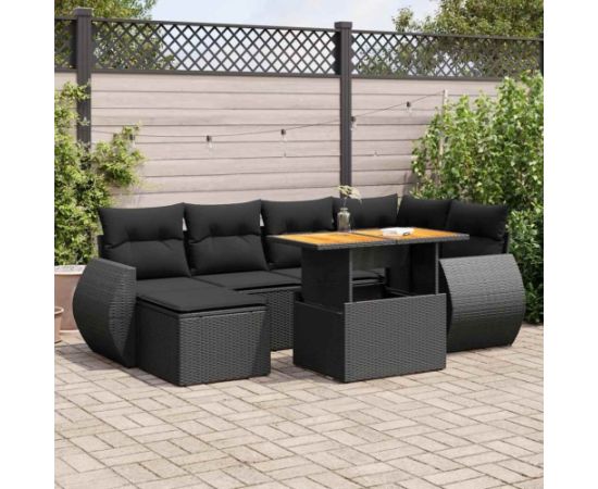 vidaXL 7-cz. zestaw wypoczynkowy do ogrodu, z poduszkami, czarny Dārza mēbeļu komplekti