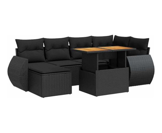 vidaXL 7-cz. zestaw wypoczynkowy do ogrodu, z poduszkami, czarny Dārza mēbeļu komplekti