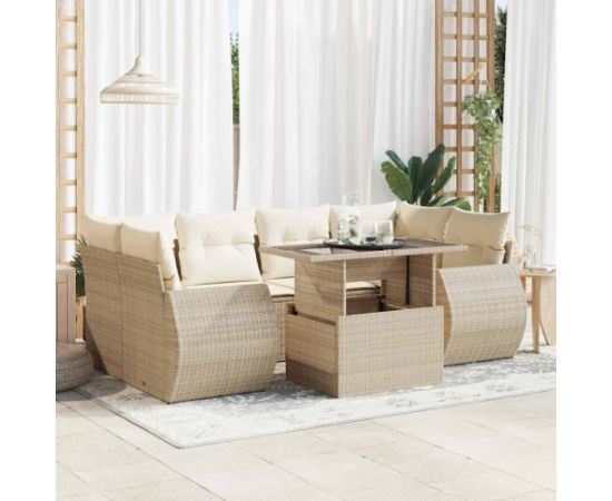 vidaXL vidaXL 7-cz. zestaw wypoczynkowy do ogrodu, z poduszkami, beżowy Dārza mēbeļu komplekti