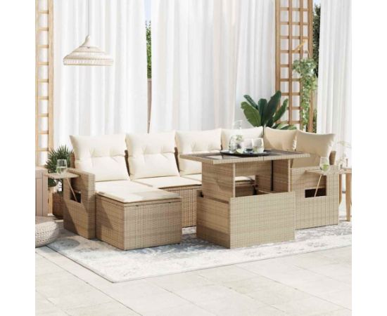 vidaXL vidaXL 7-cz. zestaw wypoczynkowy do ogrodu, z poduszkami, beżowy Dārza mēbeļu komplekti