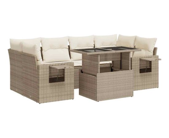 vidaXL vidaXL 7-cz. zestaw wypoczynkowy do ogrodu, z poduszkami, beżowy Dārza mēbeļu komplekti