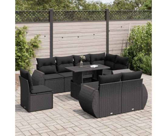 vidaXL 9-cz. zestaw wypoczynkowy do ogrodu, z poduszkami, czarny Dārza mēbeļu komplekti
