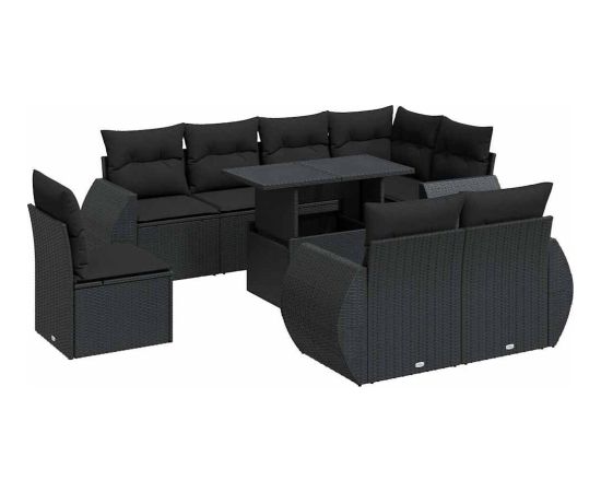 vidaXL 9-cz. zestaw wypoczynkowy do ogrodu, z poduszkami, czarny Dārza mēbeļu komplekti