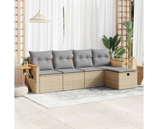 vidaXL 5-cz. zestaw mebli ogrodowych z poduszkami, beżowy, polirattan Dārza mēbeļu komplekti