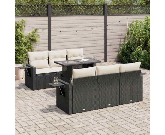 vidaXL 7-cz. zestaw wypoczynkowy do ogrodu, z poduszkami, czarny Dārza mēbeļu komplekti