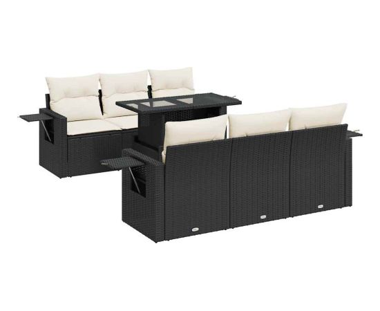 vidaXL 7-cz. zestaw wypoczynkowy do ogrodu, z poduszkami, czarny Dārza mēbeļu komplekti