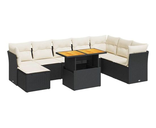 vidaXL 9-cz. zestaw wypoczynkowy do ogrodu, z poduszkami, czarny Dārza mēbeļu komplekti