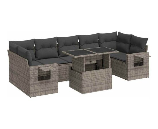 vidaXL 8-cz. zestaw mebli ogrodowych z poduszkami, szary, polirattan Dārza mēbeļu komplekti