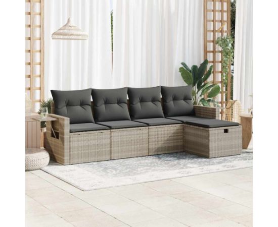 vidaXL 5-cz. zestaw mebli do ogrodu, poduszki, jasnoszary rattan PE Dārza mēbeļu komplekti