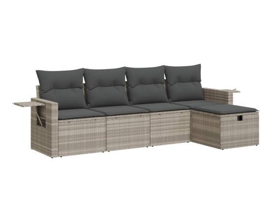 vidaXL 5-cz. zestaw mebli do ogrodu, poduszki, jasnoszary rattan PE Dārza mēbeļu komplekti