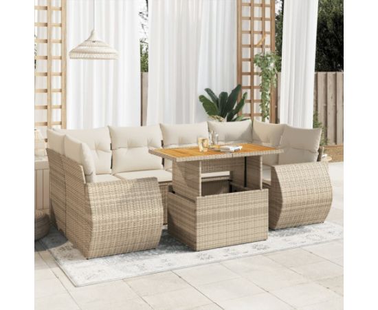 vidaXL vidaXL 7-cz. zestaw wypoczynkowy do ogrodu, z poduszkami, beżowy Dārza mēbeļu komplekti