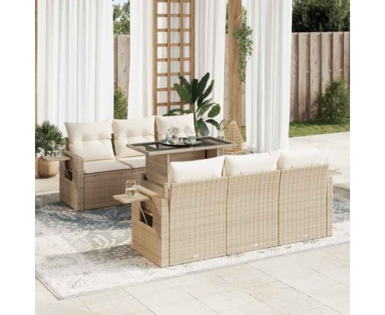 vidaXL vidaXL 7-cz. zestaw wypoczynkowy do ogrodu, z poduszkami, beżowy Dārza mēbeļu komplekti