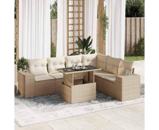 vidaXL vidaXL 7-cz. zestaw wypoczynkowy do ogrodu, z poduszkami, beżowy Dārza mēbeļu komplekti