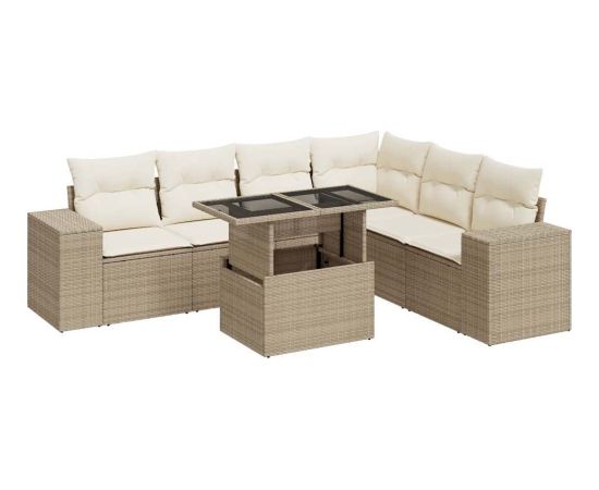 vidaXL vidaXL 7-cz. zestaw wypoczynkowy do ogrodu, z poduszkami, beżowy Dārza mēbeļu komplekti