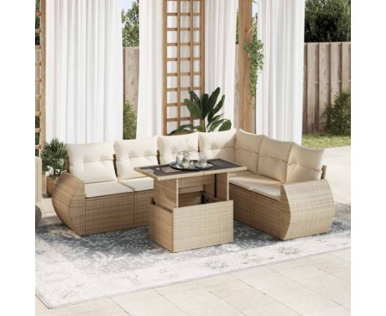 vidaXL vidaXL 7-cz. zestaw wypoczynkowy do ogrodu, z poduszkami, beżowy Dārza mēbeļu komplekti