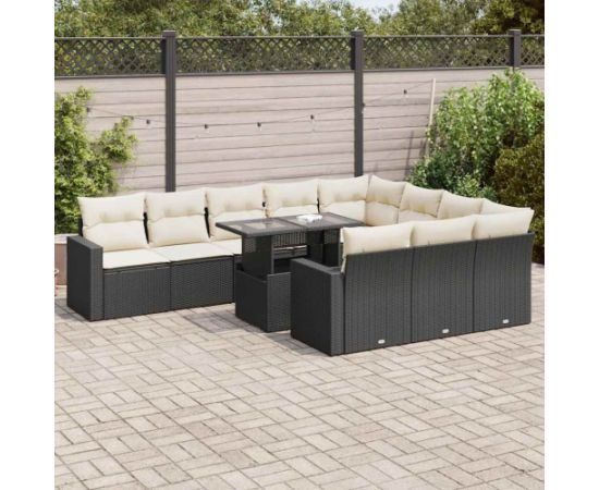 vidaXL 11-cz. zestaw wypoczynkowy do ogrodu, poduszki czarny rattan PE Dārza mēbeļu komplekti