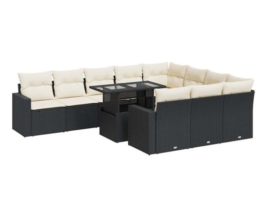 vidaXL 11-cz. zestaw wypoczynkowy do ogrodu, poduszki czarny rattan PE Dārza mēbeļu komplekti