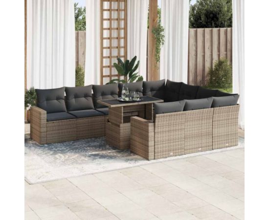 vidaXL 11-cz. zestaw mebli ogrodowych z poduszkami, szary rattan PE Dārza mēbeļu komplekti