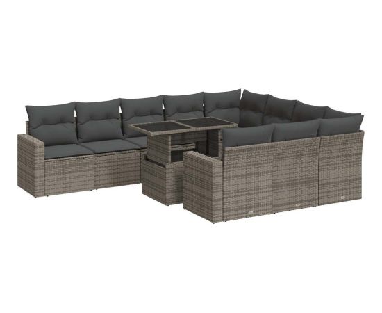 vidaXL 11-cz. zestaw mebli ogrodowych z poduszkami, szary rattan PE Dārza mēbeļu komplekti