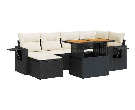 vidaXL 7-cz. zestaw wypoczynkowy do ogrodu, z poduszkami, czarny Dārza mēbeļu komplekti