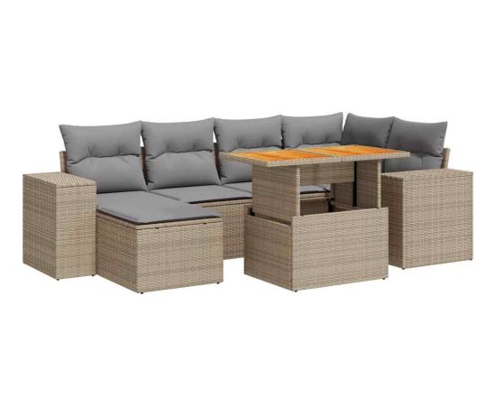 vidaXL 7-cz. zestaw wypoczynkowy do ogrodu, z poduszkami, beżowy Dārza mēbeļu komplekti