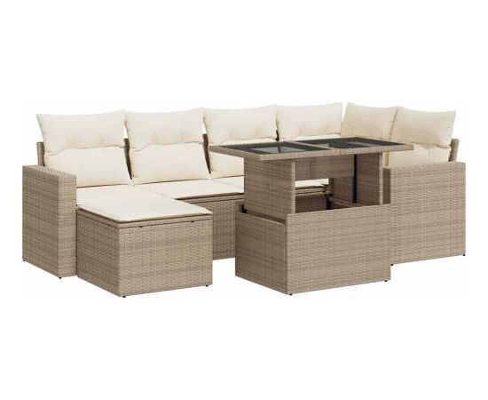 vidaXL vidaXL 7-cz. zestaw wypoczynkowy do ogrodu, z poduszkami, beżowy Dārza mēbeļu komplekti