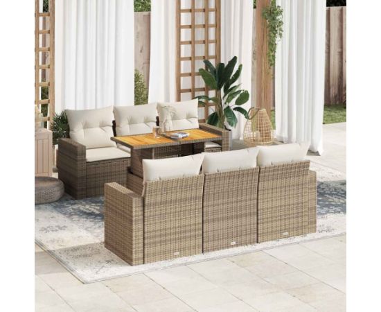 vidaXL vidaXL 7-cz. zestaw wypoczynkowy do ogrodu, z poduszkami, beżowy Dārza mēbeļu komplekti