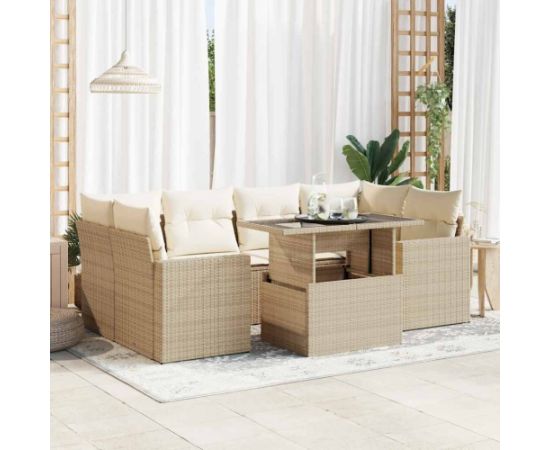 vidaXL vidaXL 7-cz. zestaw wypoczynkowy do ogrodu, z poduszkami, beżowy Dārza mēbeļu komplekti