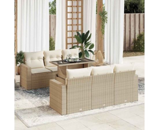 vidaXL vidaXL 7-cz. zestaw wypoczynkowy do ogrodu, z poduszkami, beżowy Dārza mēbeļu komplekti