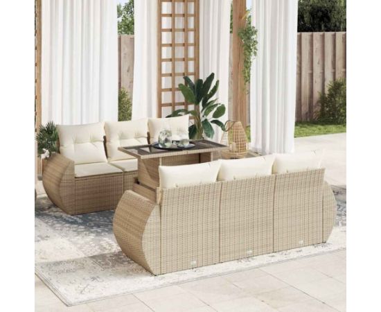 vidaXL vidaXL 7-cz. zestaw wypoczynkowy do ogrodu, z poduszkami, beżowy Dārza mēbeļu komplekti