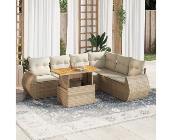 vidaXL vidaXL 7-cz. zestaw wypoczynkowy do ogrodu, z poduszkami, beżowy Dārza mēbeļu komplekti