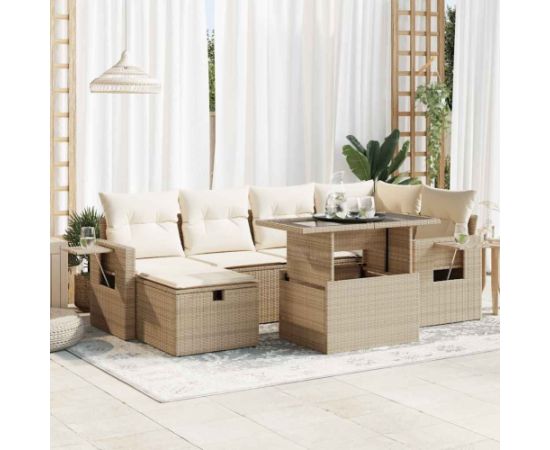 vidaXL vidaXL 7-cz. zestaw wypoczynkowy do ogrodu, z poduszkami, beżowy Dārza mēbeļu komplekti