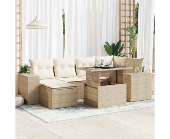 vidaXL vidaXL 7-cz. zestaw wypoczynkowy do ogrodu, z poduszkami, beżowy Dārza mēbeļu komplekti