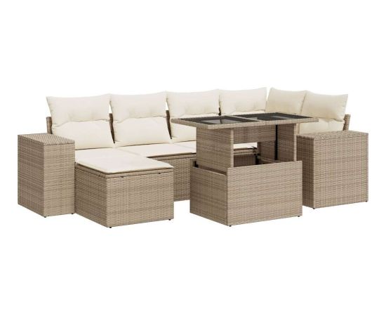 vidaXL vidaXL 7-cz. zestaw wypoczynkowy do ogrodu, z poduszkami, beżowy Dārza mēbeļu komplekti