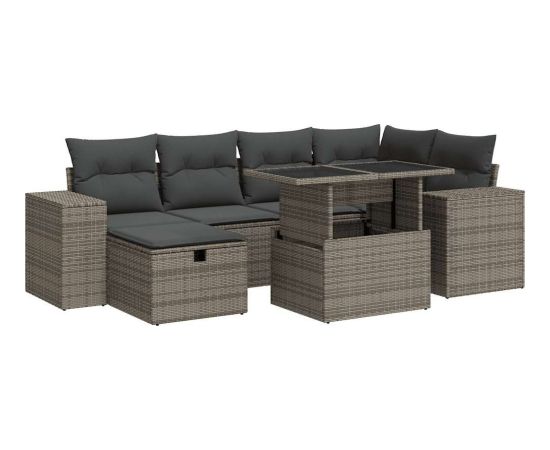 vidaXL 8-cz. zestaw mebli ogrodowych z poduszkami, szary, polirattan Dārza mēbeļu komplekti