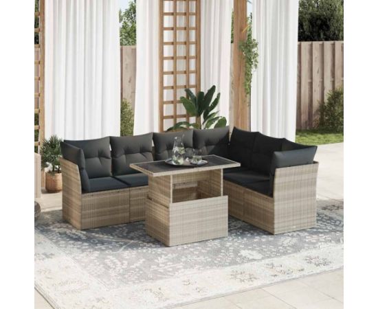 vidaXL 7-cz. zestaw wypoczynkowy do ogrodu, z poduszkami, jasnoszary Dārza mēbeļu komplekti