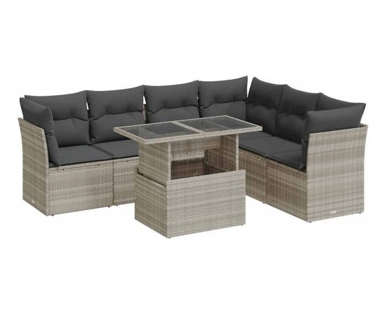 vidaXL 7-cz. zestaw wypoczynkowy do ogrodu, z poduszkami, jasnoszary Dārza mēbeļu komplekti