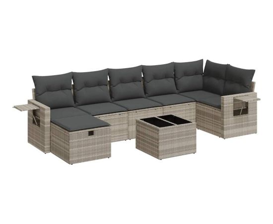 vidaXL 8-cz. zestaw mebli ogrodowych, poduszki, jasnoszary polirattan Dārza mēbeļu komplekti