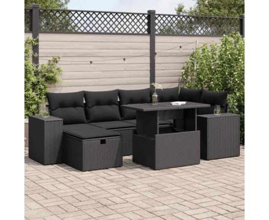 vidaXL 8-cz. zestaw wypoczynkowy do ogrodu, z poduszkami, czarny Dārza mēbeļu komplekti