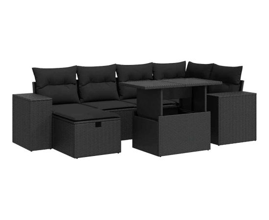 vidaXL 8-cz. zestaw wypoczynkowy do ogrodu, z poduszkami, czarny Dārza mēbeļu komplekti